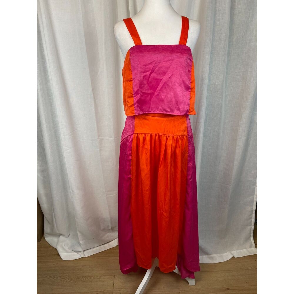 Petal & Pup Pink and Orange Colorblock Maxi Dress